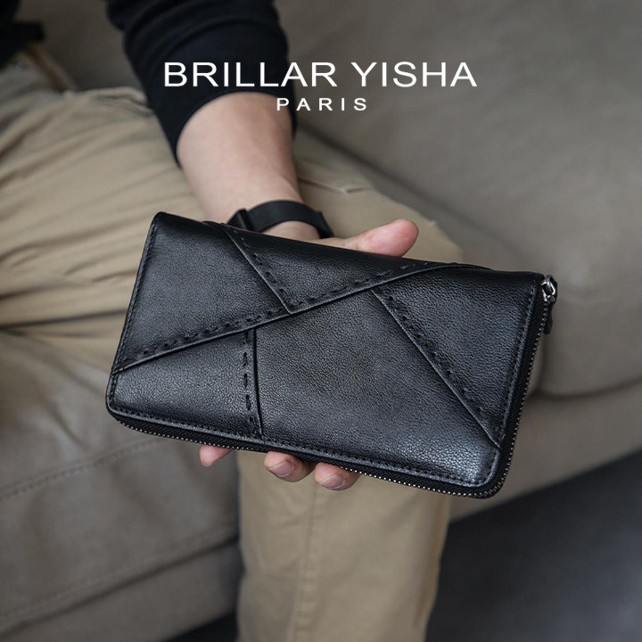 法国BRILLAR YISHA真皮长款钱包男多卡位护照包商务大容量手拿包