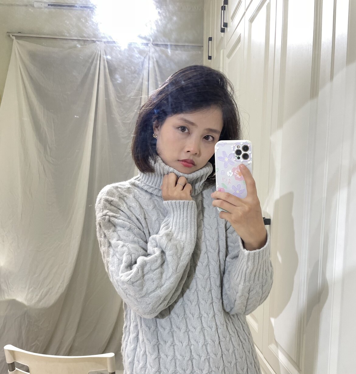 高领过膝麻花套头毛衣连衣裙超厚实针织奶奶灰温柔色日韩秋冬女装