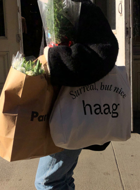 韩国haag直营正品设计师原创字母印花单肩帆布袋女包a workoutbag