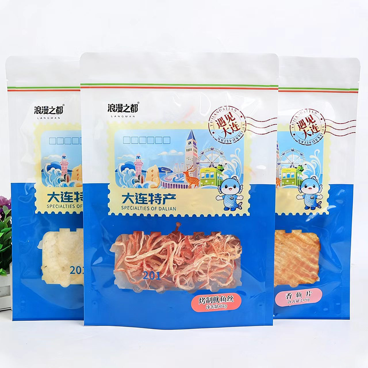 大连特产浪漫之都鳕鱼片虾酥糖原味鱿鱼丝即食海鲜小零食送人礼品