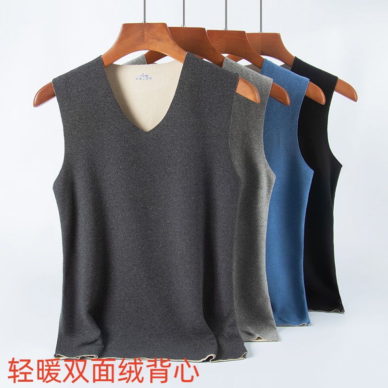 派米侠秋冬男士AB面无痕背心女士圆领德绒加厚修身打底内衣马甲