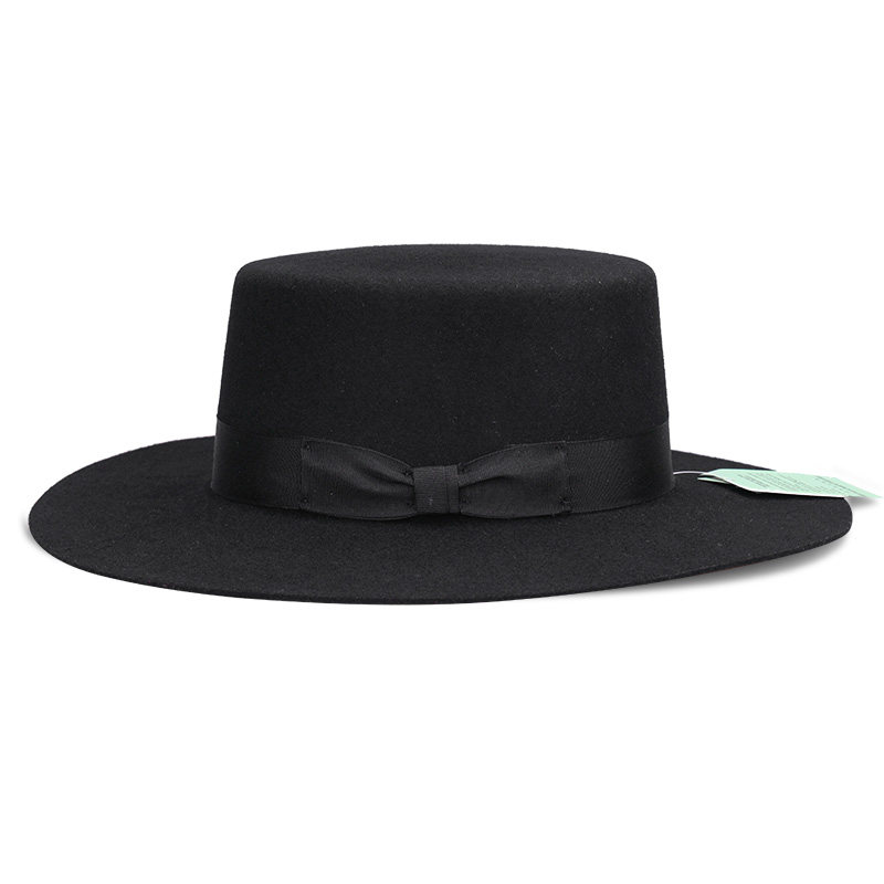 毛呢百搭欧美时尚平顶平檐帽法式优雅礼帽赫本风帽子写真帽男女帽