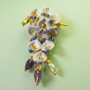 珐琅工艺紫藤花流苏胸针欧美风vintage法式 花朵设计感 浪漫时尚