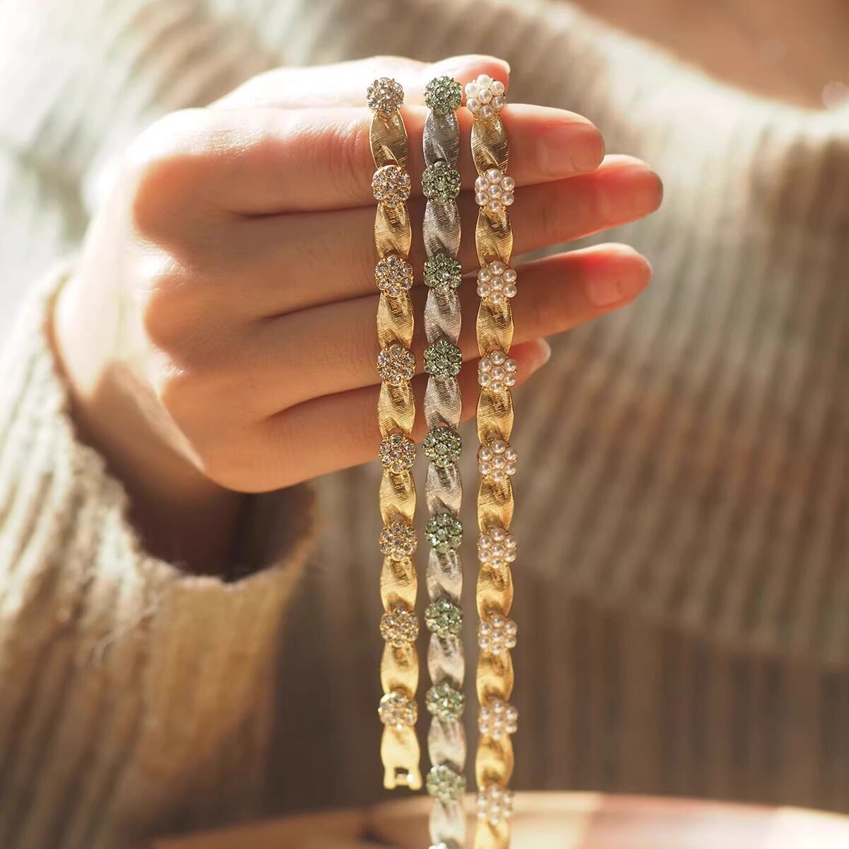 翠法丽Trifari手链西洋古董欧美风设计师宫廷风拉丝珍珠清水绿