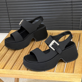 女2026夏季 休闲鞋 新款 显腿长时尚 鱼嘴增高小个子女鞋 7cm厚底凉鞋