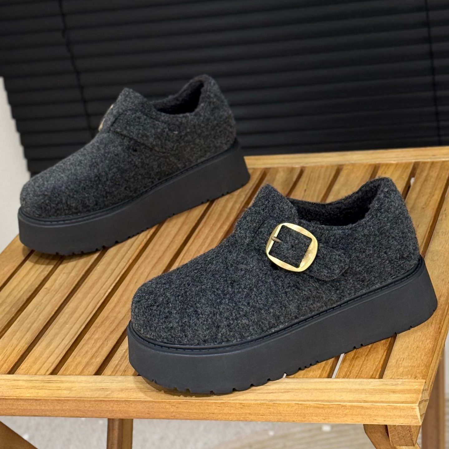 冬季加绒复古勃肯鞋女厚底乐福鞋