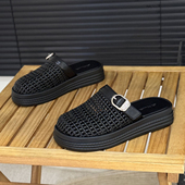 无后跟懒人拖一脚蹬凉拖 新款 仙女风编织厚底包头半拖鞋 女2026夏季