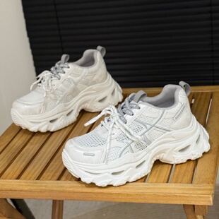 女2026新款 百搭运动休闲鞋 夏季 时尚 镂空透气网面鞋 6cm增高老爹鞋