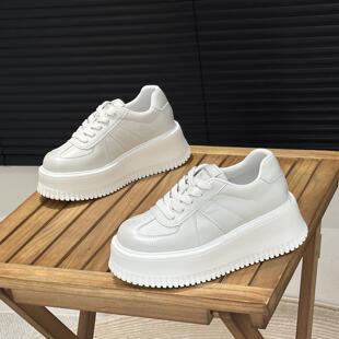 松糕真皮小白鞋 板鞋 女增高6cm2026春季 透气系带休闲时尚 新款 韩版