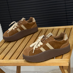 显脚小舒适运动鞋 复古绒面德训鞋 带厚底休闲摇摇鞋 双鞋 女2025新款