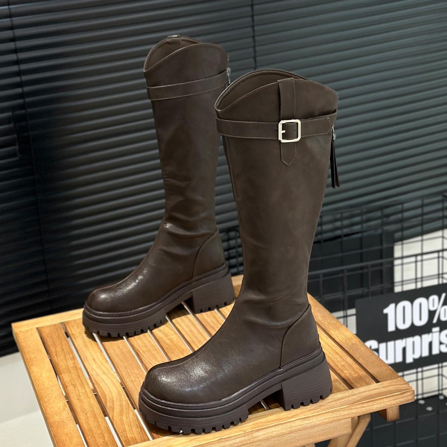 V口长筒靴子女不过膝骑士靴