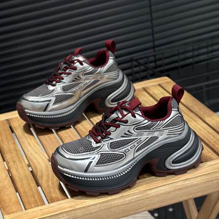 欧洲站厚底老爹鞋女款增高7cm轻便显腿长透气网面系带休闲运动鞋