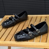 蝴蝶结玛丽珍鞋 平底单鞋 女2026年春季 一字带方头芭蕾舞鞋 新款 法式