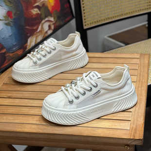 贝壳头小白鞋 网面蕾丝镂空透气休闲板鞋 运动厚底饼干鞋 女2025新款