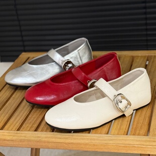 法式温柔风玛丽珍鞋女2026春季新款一字带平底圆头浅口单鞋小皮鞋