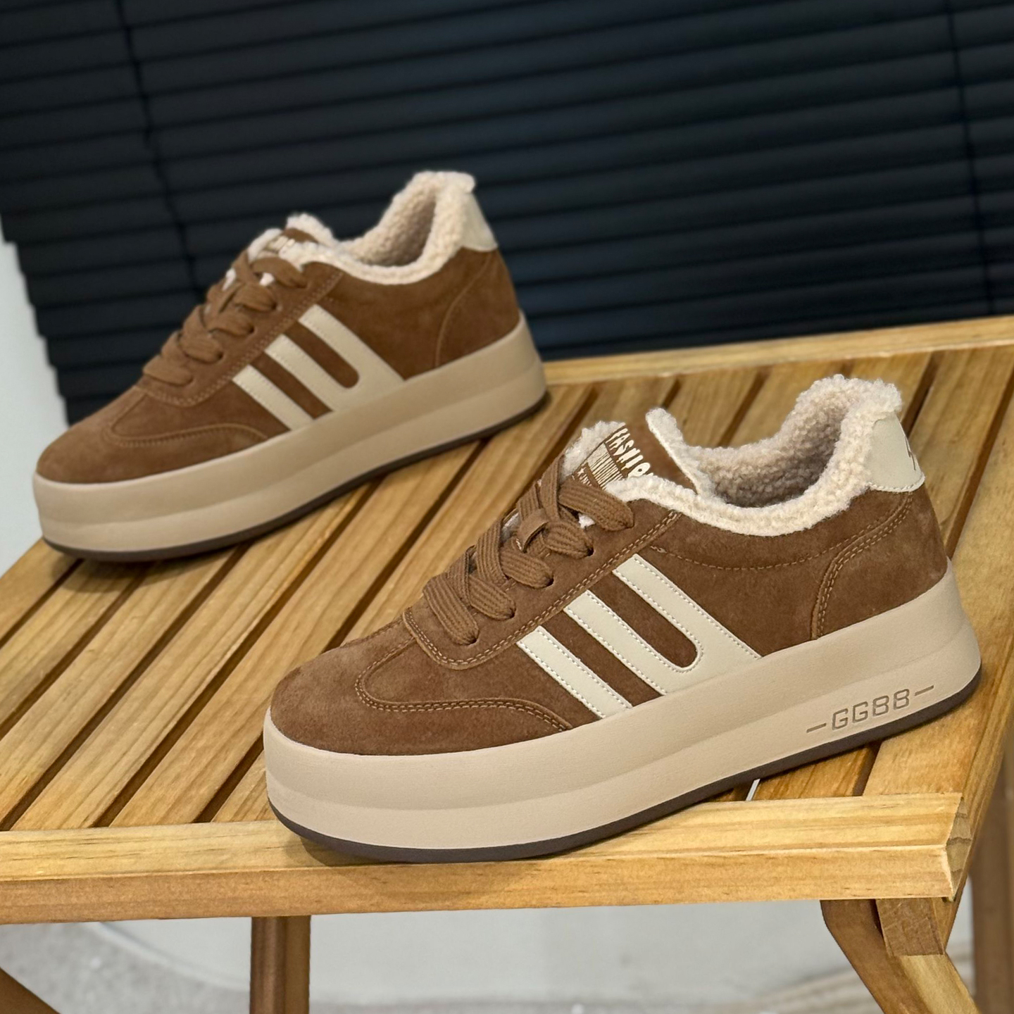 复古厚底德训鞋冬季加绒棉鞋板鞋