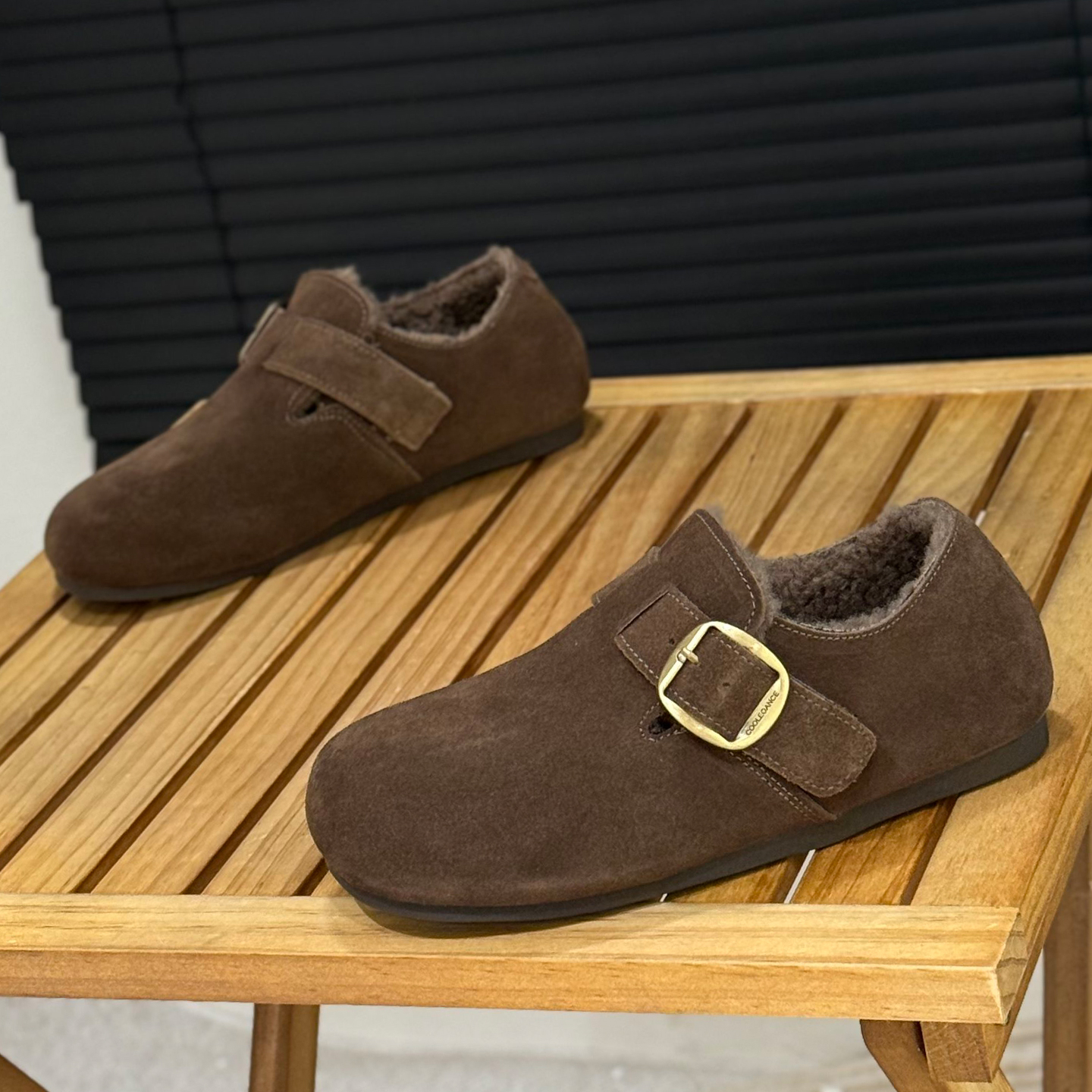 复古磨砂皮勃肯鞋冬季加绒乐福鞋