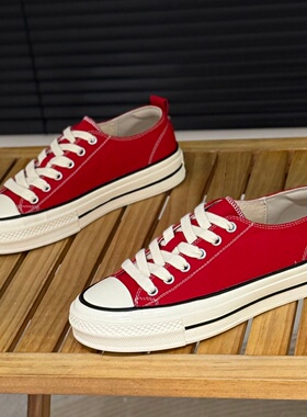 红色低帮帆布鞋女2026年春季新款经典学生休闲板鞋时尚百搭运动鞋