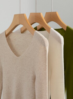 超柔软60支18针无缝打底衫坑条显瘦120S羊毛裸感微透圆/V领针织衫