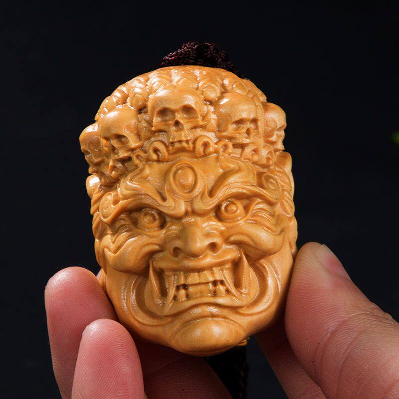 黄杨木不动明王手工木雕挂件