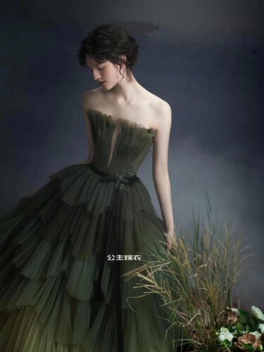 出租LAFINE正版高定礼服抹胸气质外拍新娘迎宾纱渐变色外拍森林系