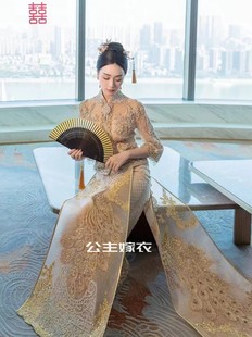 出租赁新娘结婚出门秀禾服汉绣正版小拖尾奢华修身气质新中式婚礼