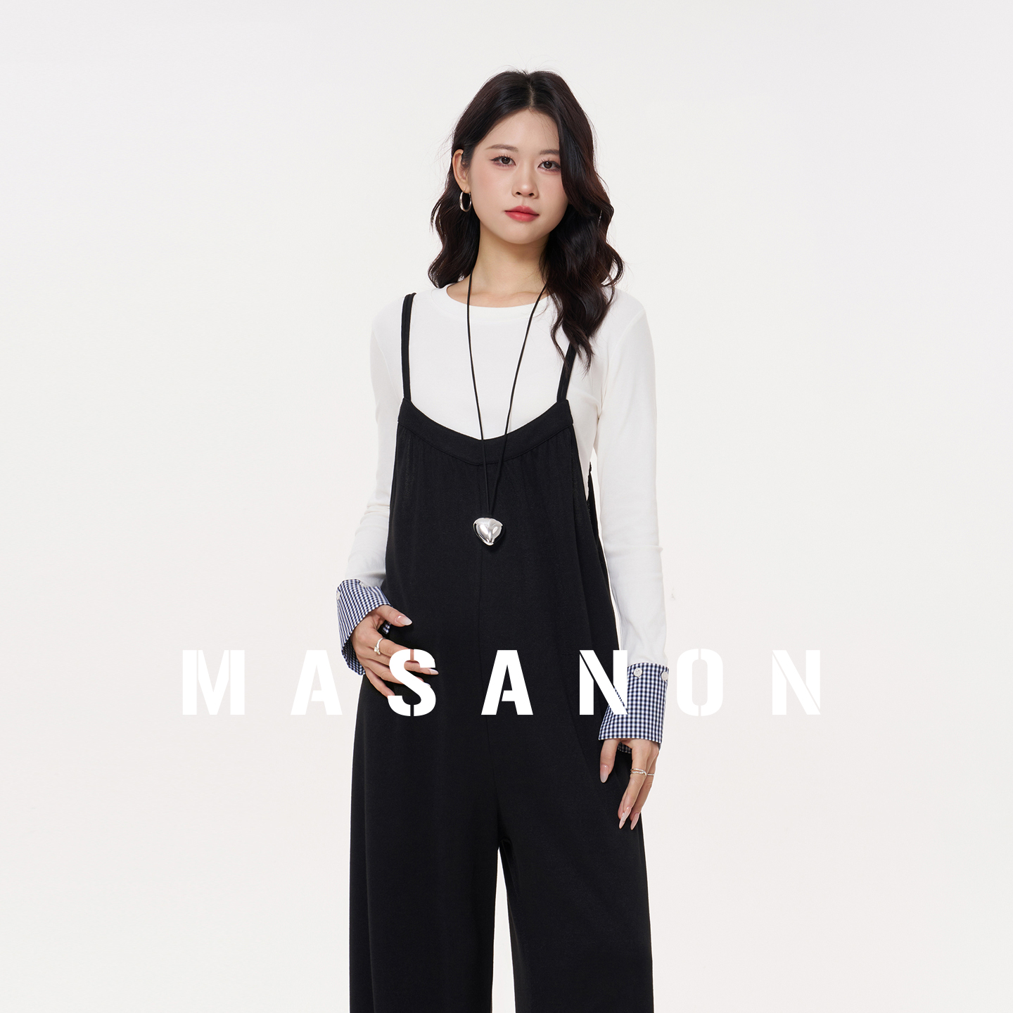 MASANON孕妇黑色背带裤秋季外穿