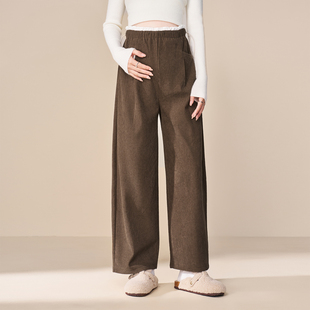 MASANON孕妇裤子冬装小个子美拉德灯芯绒花边直筒裤加绒加厚秋冬