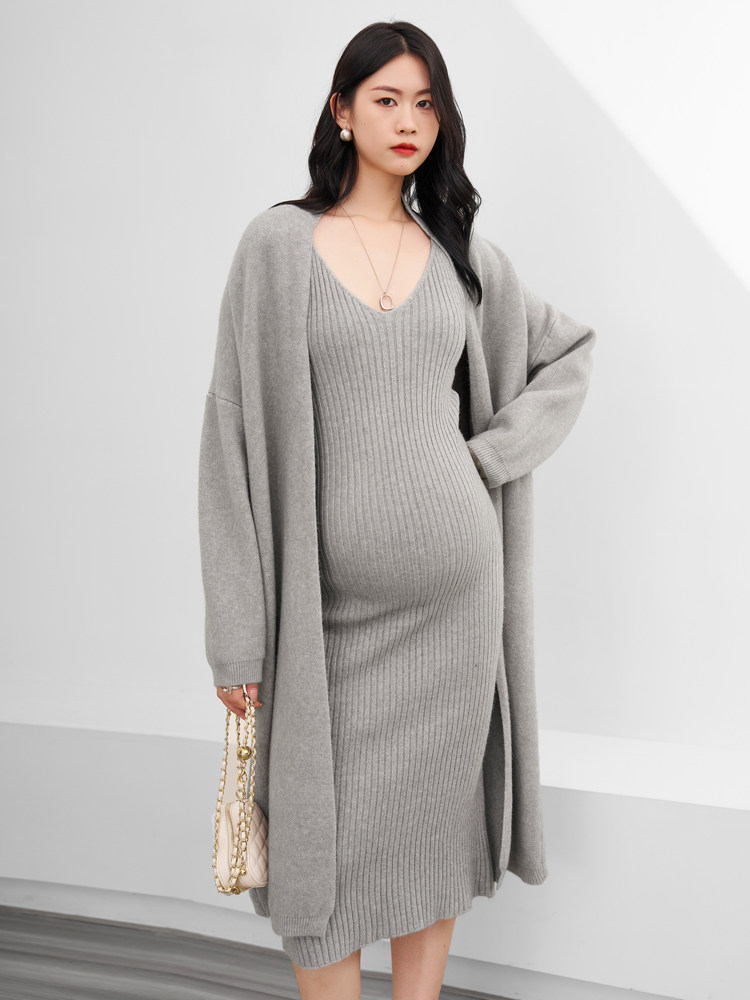 MATERNITY KNITTED DRESS SET FALL WINTER 2023 NEW SLIM FIT SUNDRESS CARDIGAN SWEATER JACKET LONG