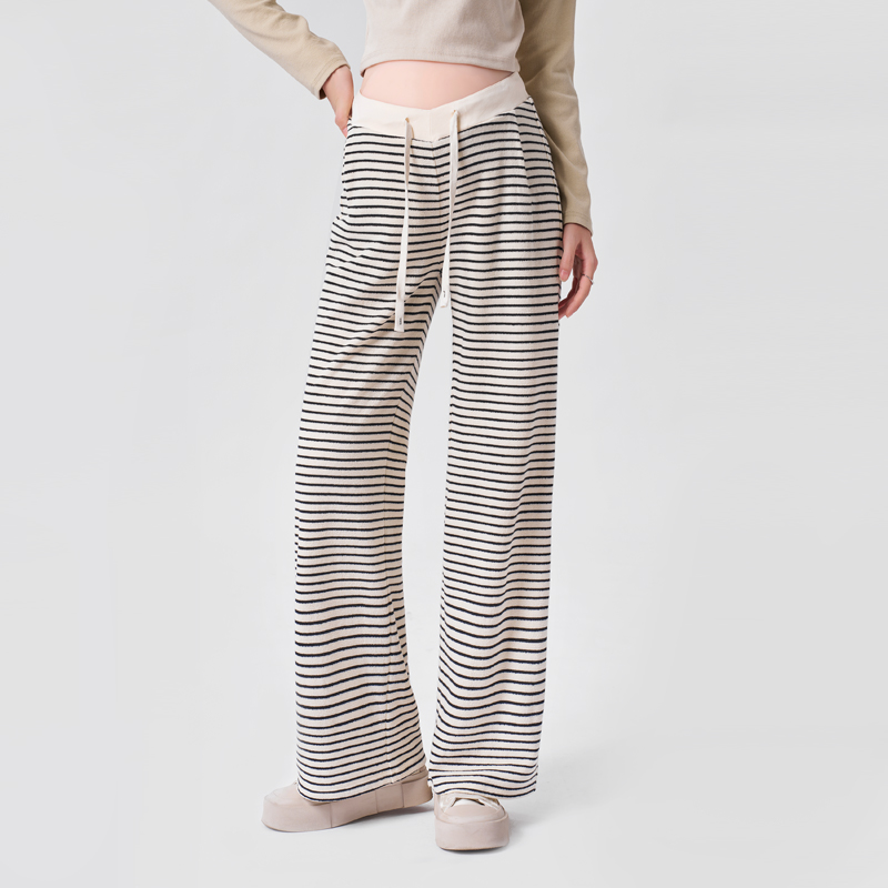 MASANON孕妇针织条纹阔腿裤