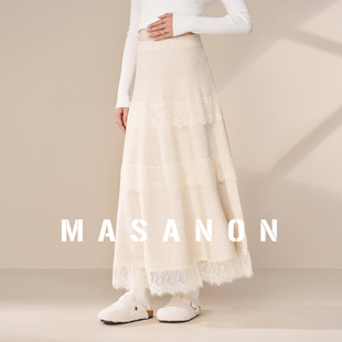 MASANON孕妇半身裙春秋季针织蕾丝拼接长裙2026新款春装高级裙子