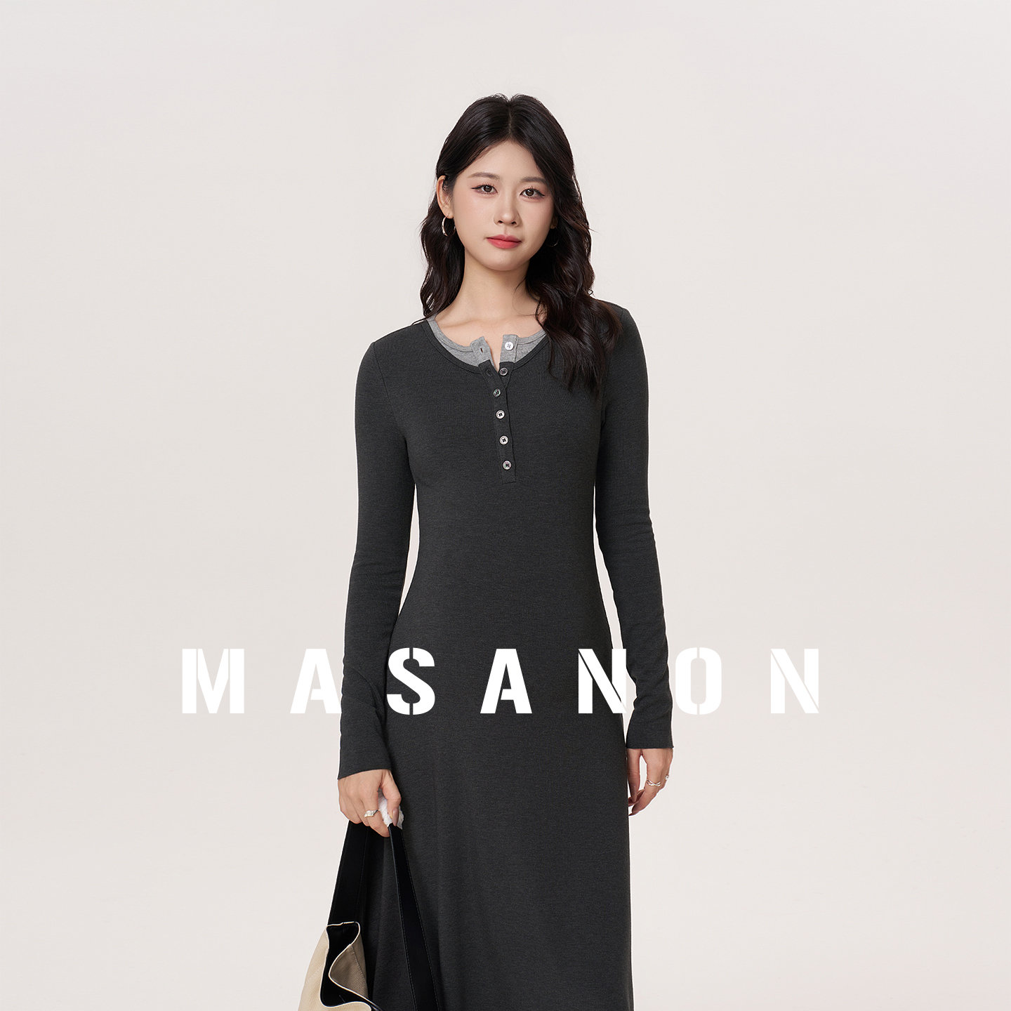 MASANON孕妇假两件连衣裙秋装