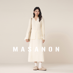 MASANON孕妇装秋冬连衣裙保暖套装小v领针织衫半身裙冬装2026新款