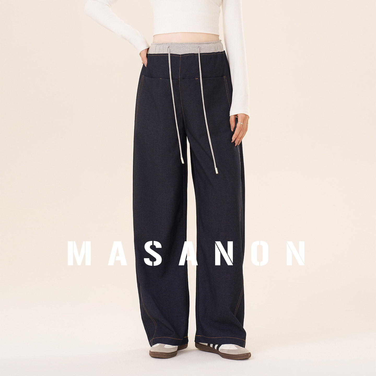 MASANON孕妇撞色阔腿裤秋季外穿