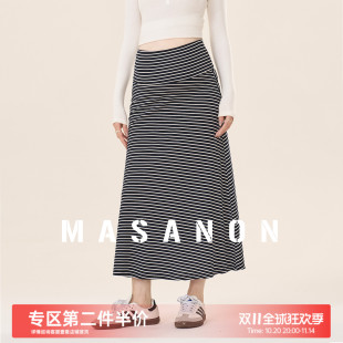 孕妇半身裙秋冬2025新款 小个子天丝裙下半身孕期托腹条纹半裙冬装