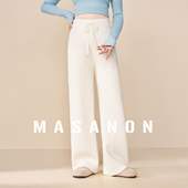 加厚孕期不勒肚子长裤 白色针织阔腿裤 子秋冬装 MASANON孕妇加绒裤