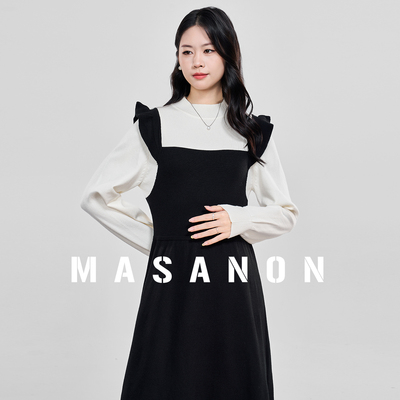 MASANON孕妇假两件背带裙秋冬
