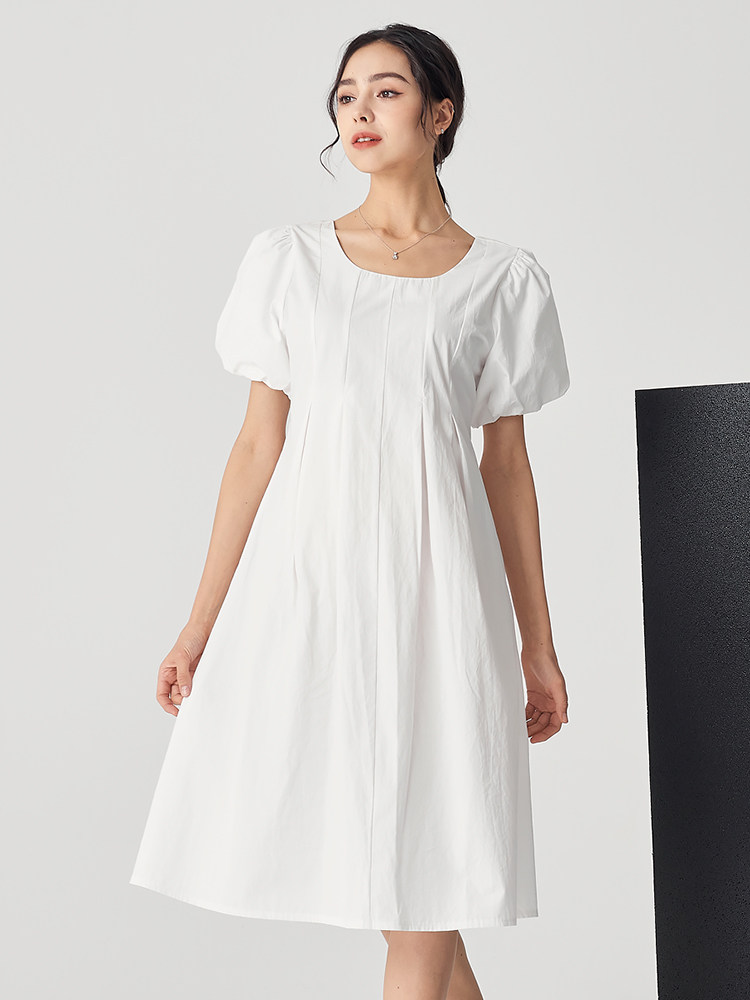 MASANON MATERNITY SUMMER THIN SKIRT 2025 NEW SUMMER DRESS FRENCH PUFF SLEEVE WHITE DRESS WOMEN