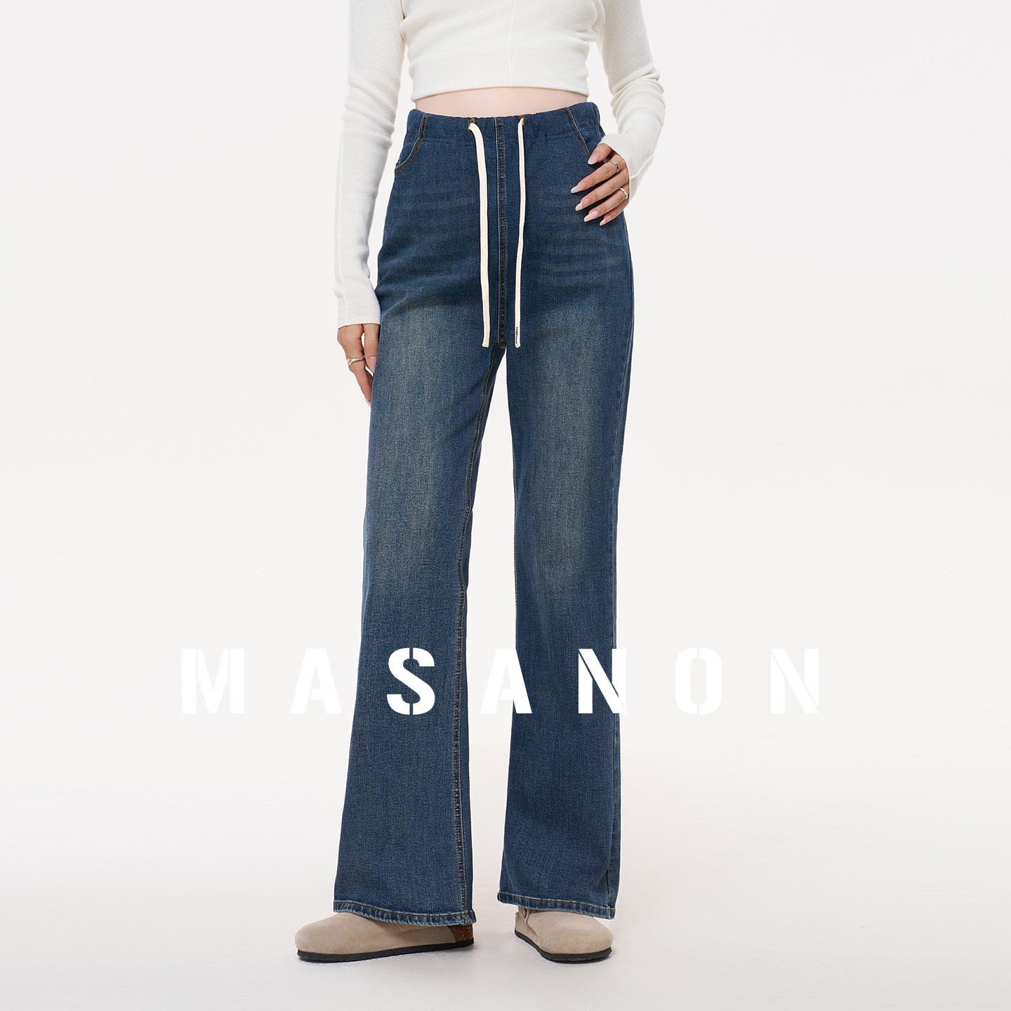 MASANON孕妇牛仔微喇裤秋季外穿