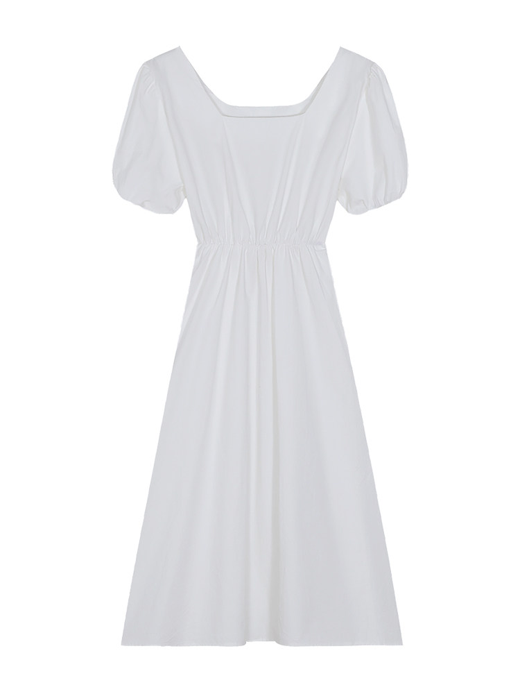 MASANON MATERNITY SUMMER THIN SKIRT 2025 NEW SUMMER DRESS FRENCH PUFF SLEEVE WHITE DRESS WOMEN