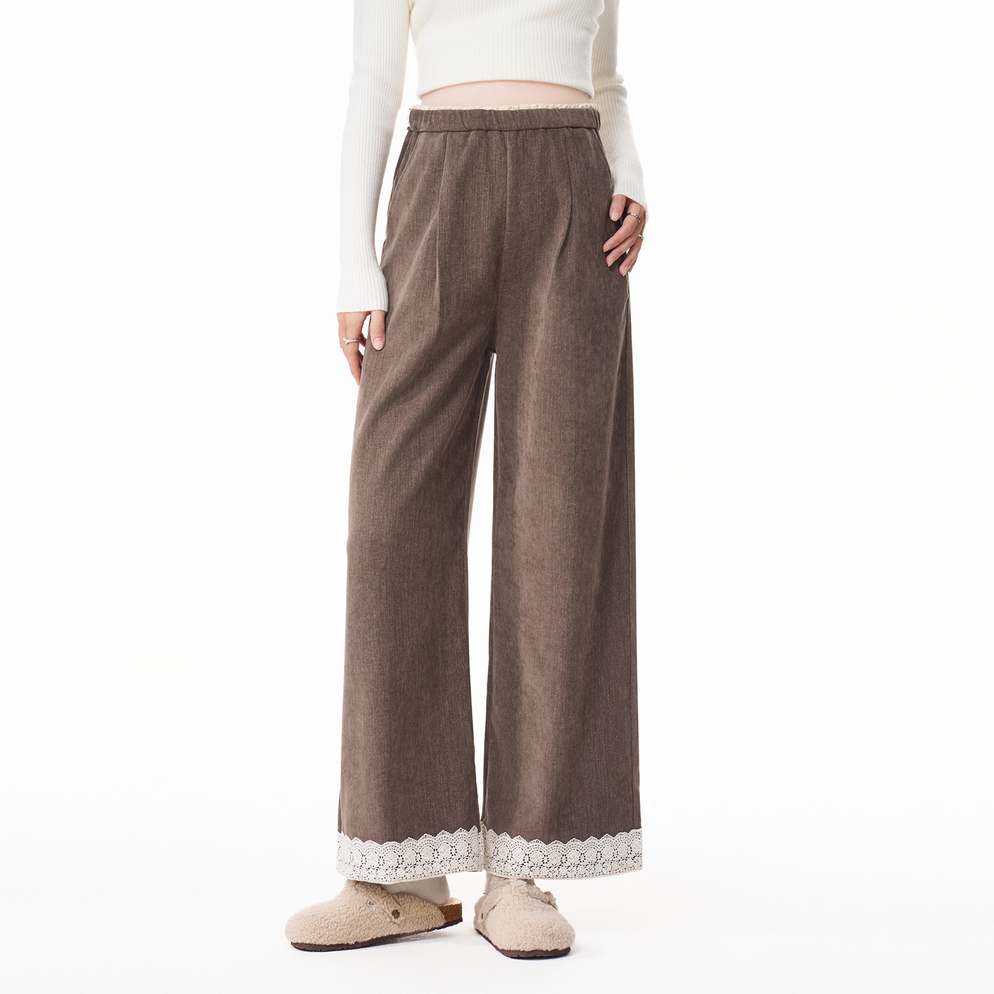 MASANON美拉德花边阔腿裤秋冬