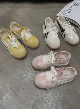 5A010 夏季新品女真皮拼接布面软底透气系带休闲鞋内增高卡皮巴拉