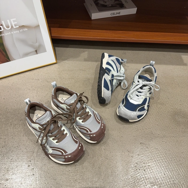 1100-1秋季新品女真皮拼接网面软胶内增高阿甘休闲鞋软底透气韩版