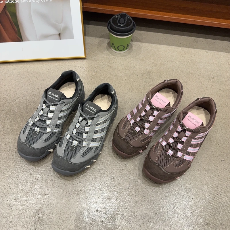 368-03秋季新品女真皮拼接网面系带轻盈舒适透气休闲鞋拼色阿甘鞋