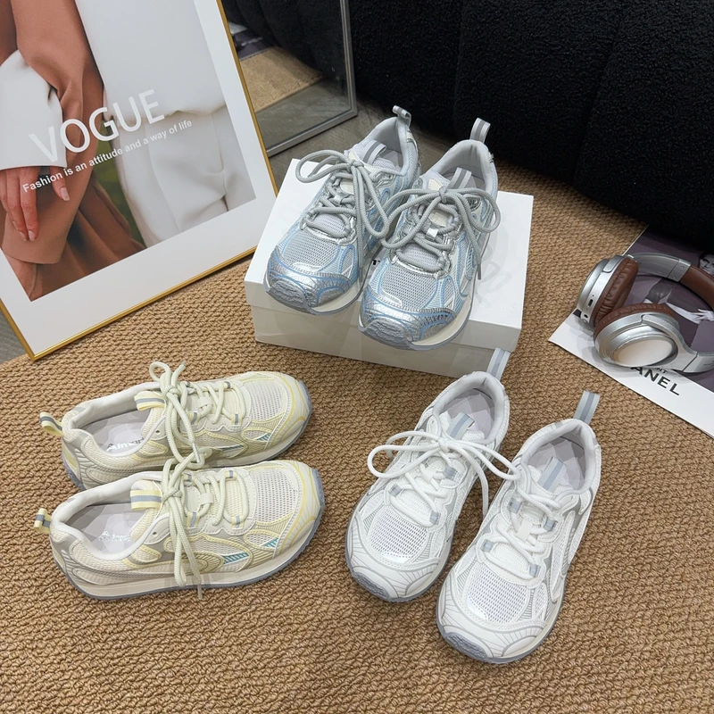 68-06 艾模儿夏季新品女真皮拼接网面轻盈舒适透气系带休闲鞋阿甘