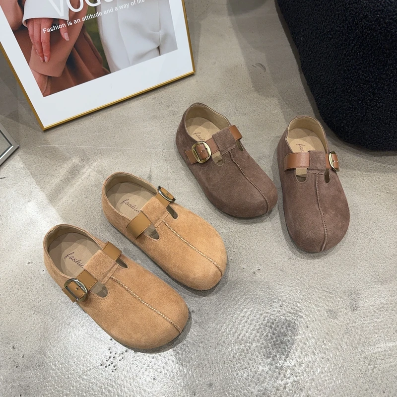 7619乐乐家秋季新品女真皮一字带魔术贴内增高勃肯女鞋舒适网红款