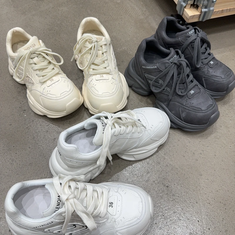 25-09秋季新品女真皮松糕厚底老爹鞋系带增高休闲鞋时尚韩版潮鞋