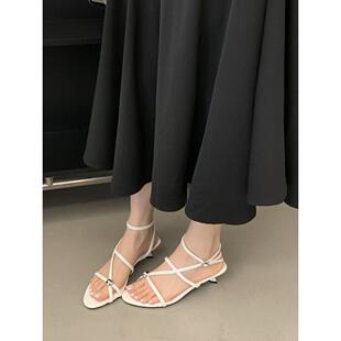 322-5夏季新品女圆头细跟高跟罗马凉鞋交叉绑带凉鞋韩版网红同款