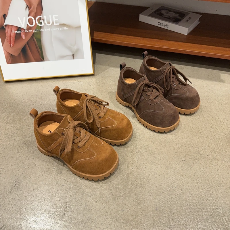 610-26厚底德训鞋女2025新款真皮百搭休闲运动鞋增高系带勃肯鞋