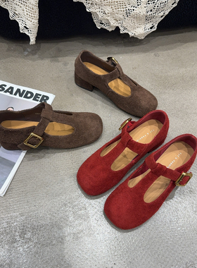 6501-1春季新品女真皮一字带圆头方根玛丽珍小单鞋韩版跟高3.5cm